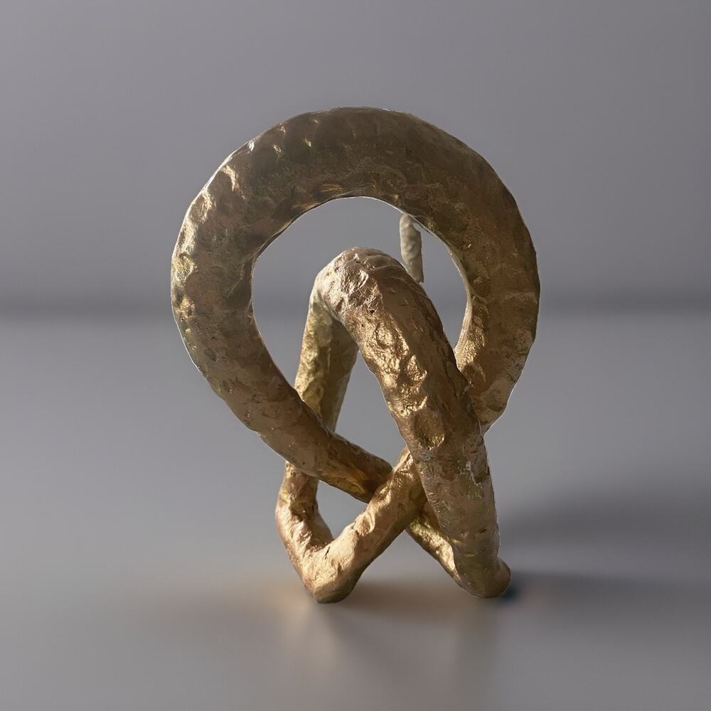 Abstract Coppery Gold Metal Hammered Finish Horseshoe Shape Sculpture 8.5"x6"x6"